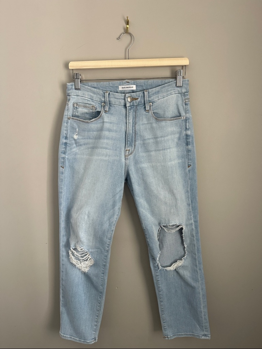Good American Light Blue Distressed Boyfriend Jeans
